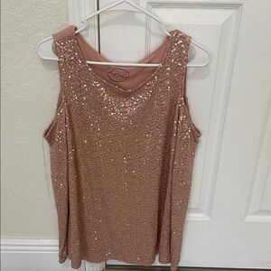 Pink Sequin Sleeveless Tank Top